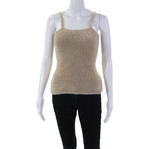 Designer Women's Square Neck Spaghetti Straps Sweater Tank Top Beige Size S